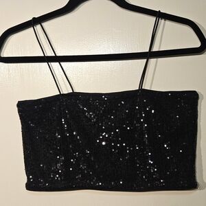 H&M Black Sparkly Sequin Spaghetti Straps Crop Top Women’s Medium